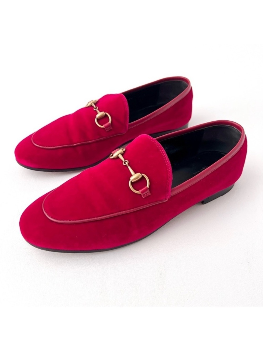 GUCCI | Red Velvet Velour Jordaan Horsebit Loafers Flats EU‎ 37